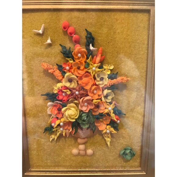 Vtg 1960's Miniature Seashell Art Craft Flowers In a Vase Handmade Incredible - Picture 5 of 8